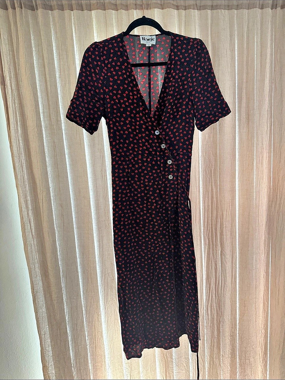 Rouje Gabin Dress Black & Red Heart Print Short Sleeve